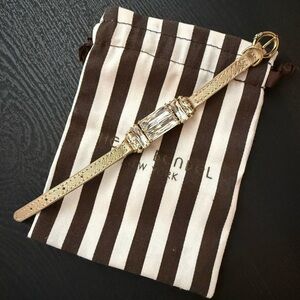 Henri Bendel Gold Leather & Crystal Belt Bracelet